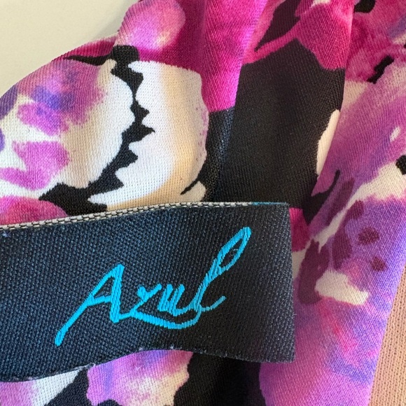 Azul black with purple & white floral print one-piece swimsuit size 12 - Picture 4 of 6